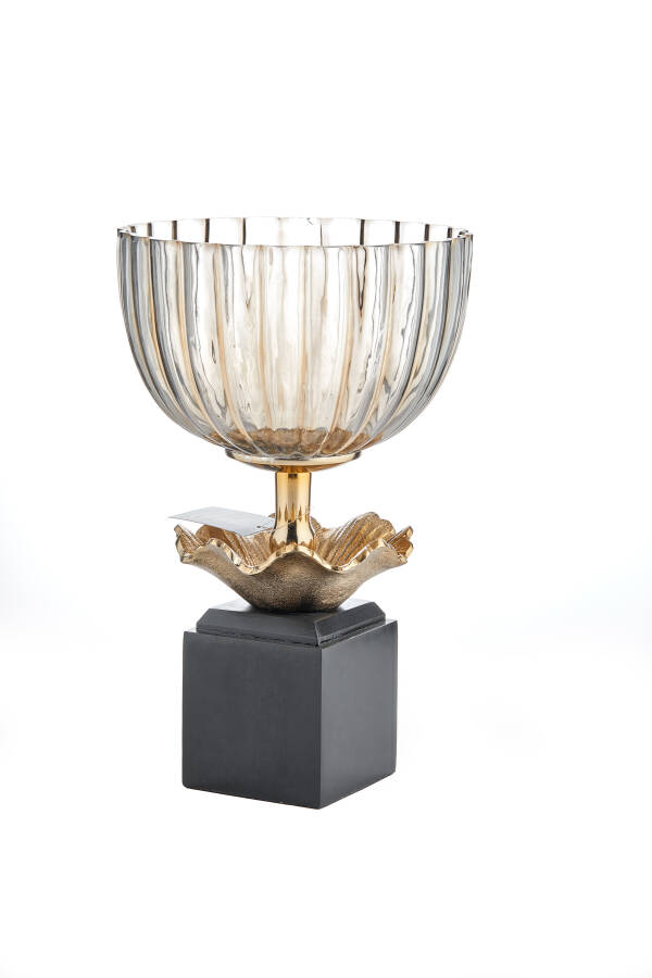 Cornella 21X34 Cm Ahşap Ayaklı Gold Döküm Ve Cam Dekoraitf Meyvelik ( Hurrıcane-15 ) - 1