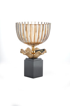 Cornella 26X40 Cm Ahşap Ayaklı Gold Döküm Ve Cam Dekoraitf Meyvelik ( Hurrıcane-5 ) - 1