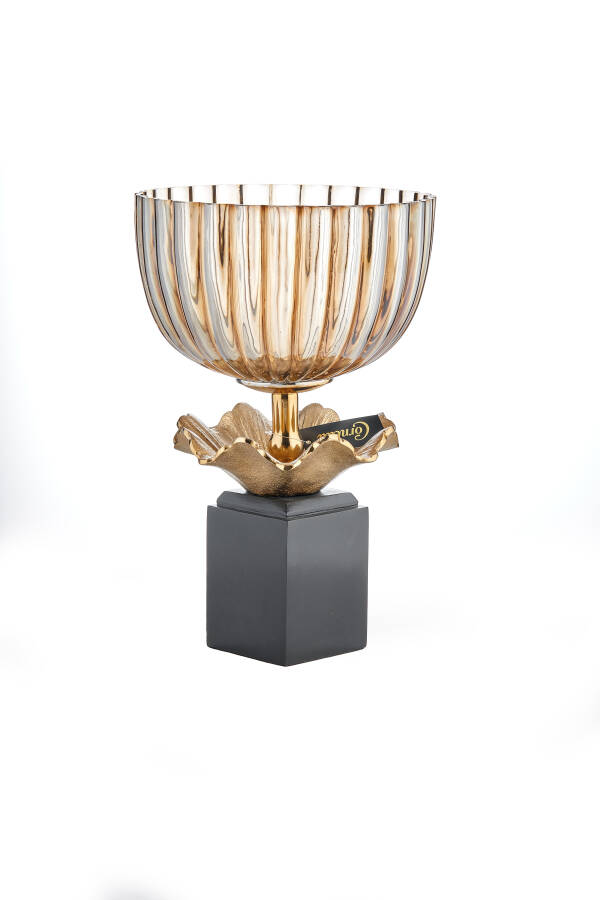 Cornella 26X40 Cm Ahşap Ayaklı Gold Döküm Ve Cam Dekoraitf Meyvelik ( Hurrıcane-5 ) - 1