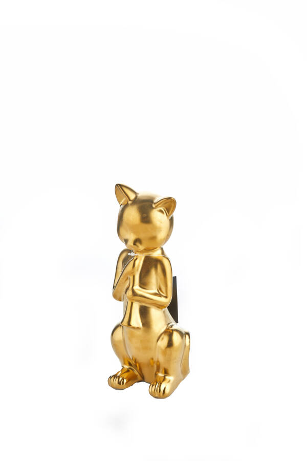 Cornella 27 Cm Seramik Mat Gold Saksafon Çalan Kedi Obje ( Dream-40 ) - 1