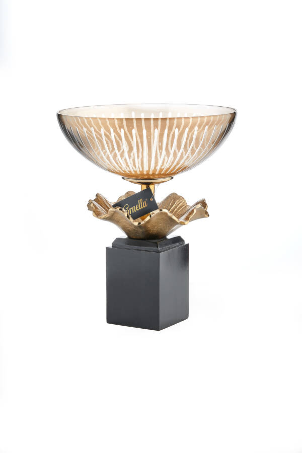 Cornella 30X36 Cm Ahşap Ayaklı Gold Döküm Ve Cam Dekoraitf Meyvelik ( Hurrıcane-25 ) - 1