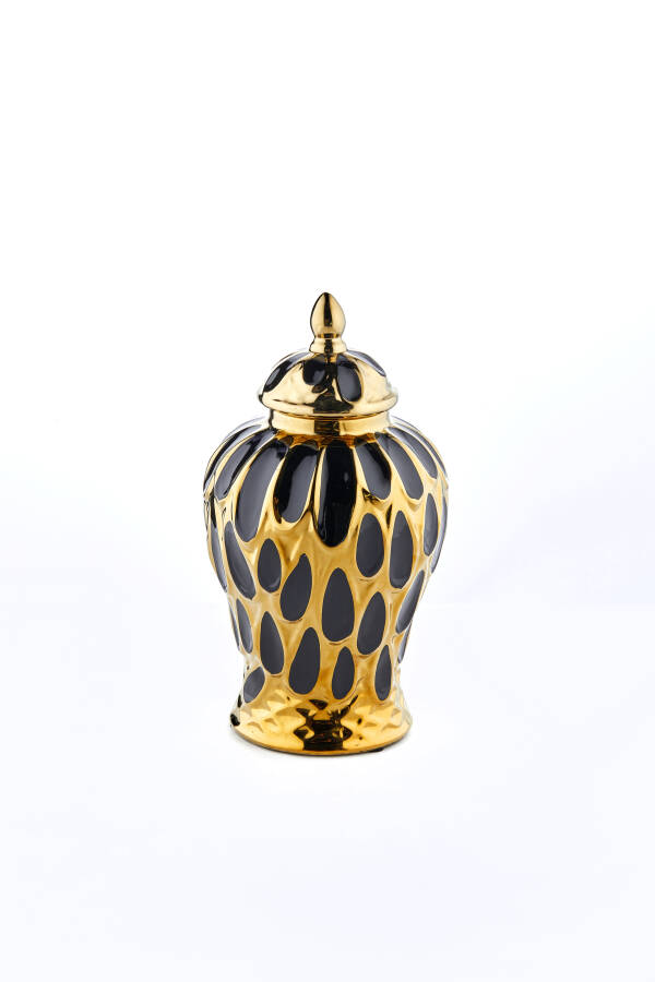 Cornella 32 Cm Tavuskuşu Desenli Siyah-Gold Seramik Vazo ( Neptun-330 ) - 1