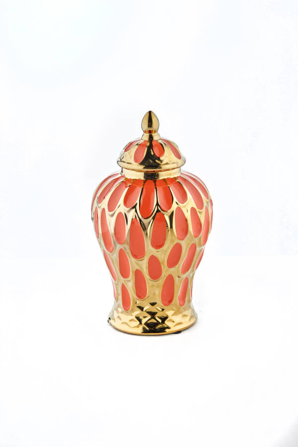 Cornella 32 Cm Tavuskuşu Desenli Turuncu Gold Seramik Vazo ( Neptun-340 ) - 1