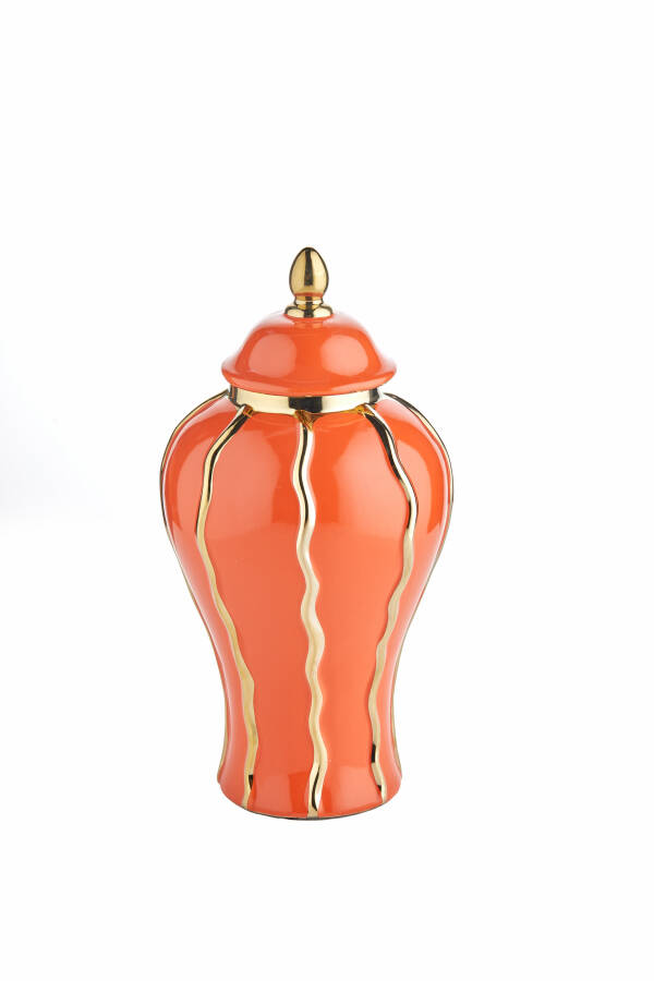 Cornella 32 Cm Turuncu Gold Çizgili Seramik Vazo ( Mars-700 ) - 1
