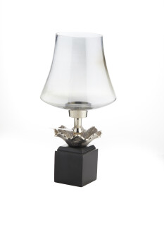 Cornella 34 Cm Ahşap Ayaklı Füme Gümüş Döküm Ve Cam Dekoraitf Meyvelik ( Lara-400 ) - 1