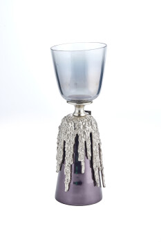 Cornella 37 Cm Gümüş Renk Pirinç Ve Cam Döküm Büyük Boy Şamdan ( Elegant-35 ) - 1