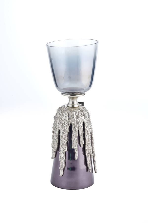 Cornella 37 Cm Gümüş Renk Pirinç Ve Cam Döküm Büyük Boy Şamdan ( Elegant-35 ) - 1