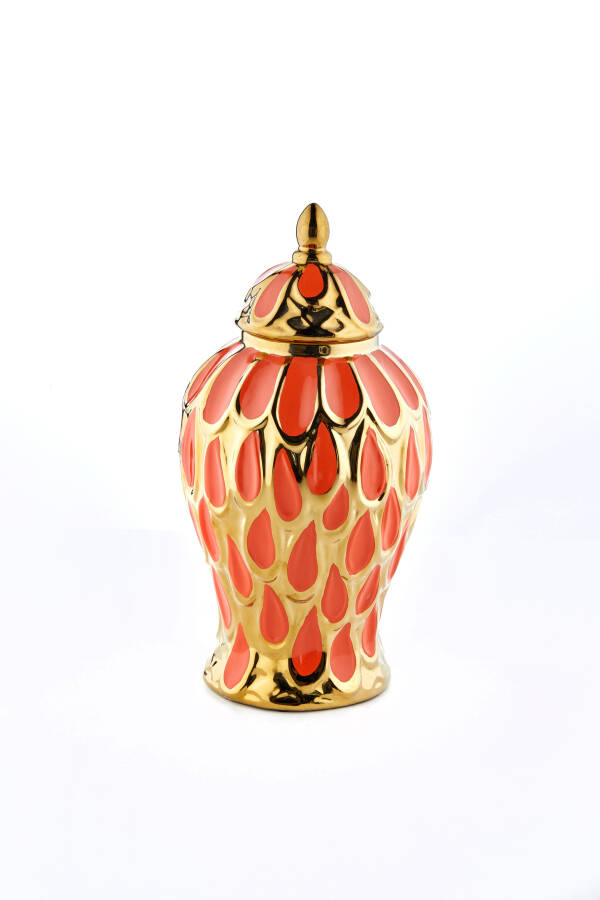 Cornella 38 Cm Tavuskuşu Desenli Turuncu Gold Seramik Vazo ( Neptun-280 ) - 1