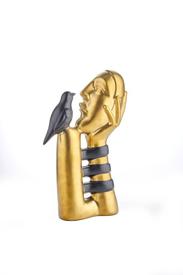 Cornella 40 Cm Seramik Mat Gold Kuş Ve Adam Obje ( Dream-26 ) - 1