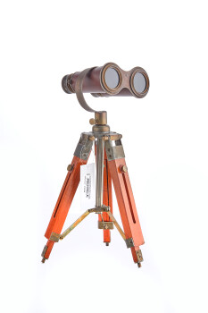 Cornella 41 Cm Ahşap Tripod Pirinç & Deri Gövde Gerçek Mercekli Dürbün ( Offıce-7 ) - 1