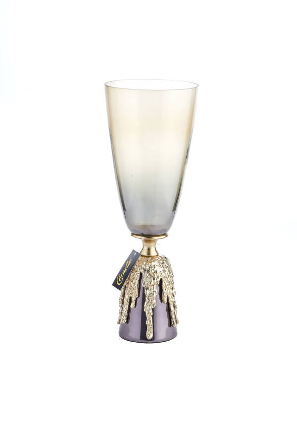 Cornella 42 Cm Eskitme Renk Pirinç Ve Cam- Döküm Vazo ( Elegant-20 ) - 1