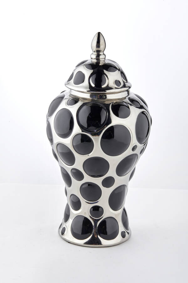 Cornella 45 Cm Baloncuk Desenli Siyah Gümüş Seramik Vazo ( Uranus-450 ) - 1