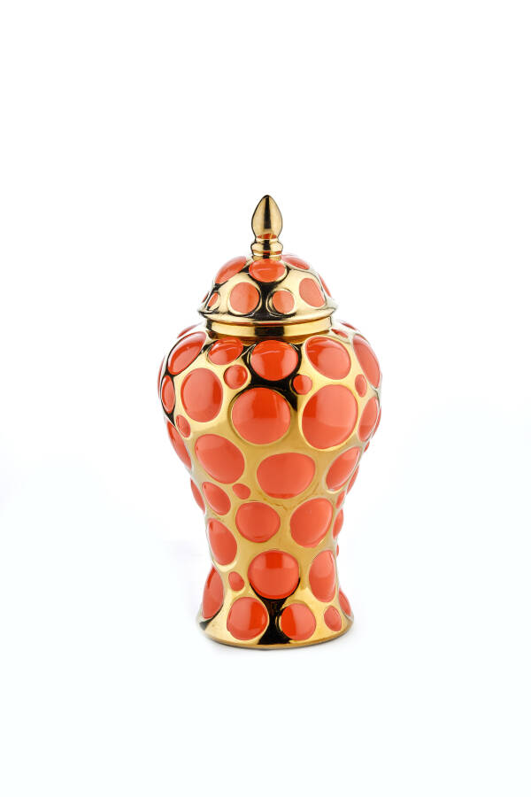 Cornella 45 Cm Baloncuk Desenli Turuncu Gold Seramik Vazo ( Uranus-420 ) - 1