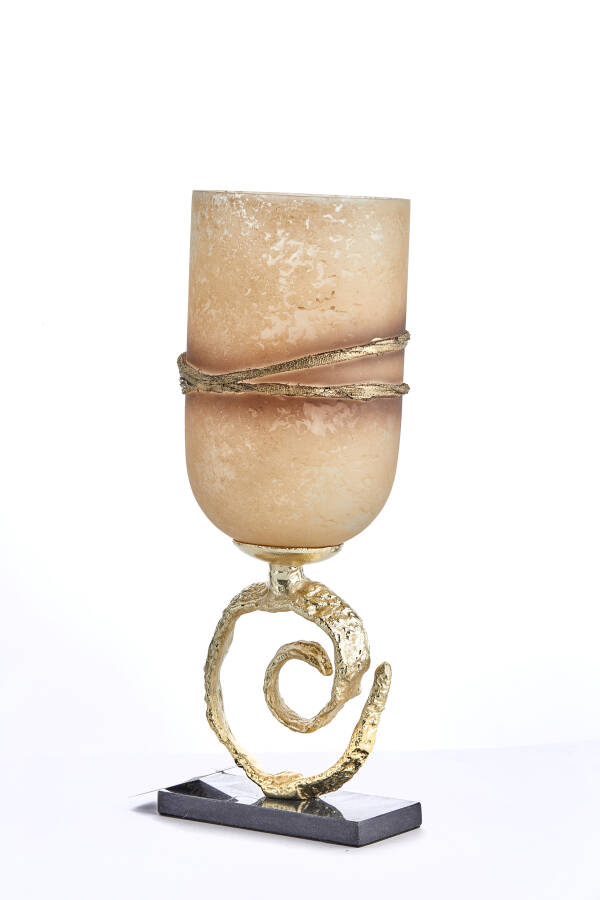 Cornella 45 Cm Mermer Ayaklı Cappucciono Döküm Ve Cam Lüx Vazo ( Cappuccıno-35 ) - 1