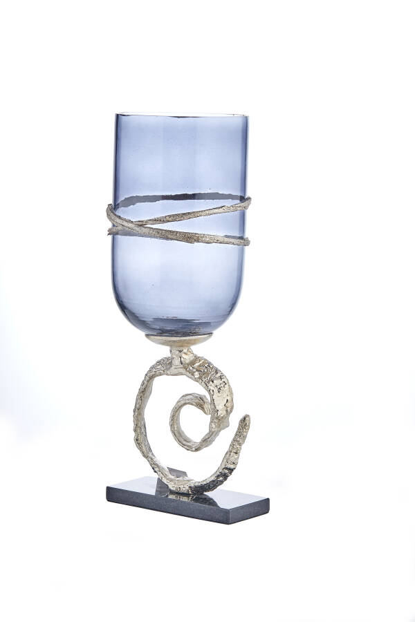 Cornella 45 Cm Mermer Ayaklı Füme Gümüş Döküm Ve Cam Lüx Vazo ( Sofıa-150 ) - 1
