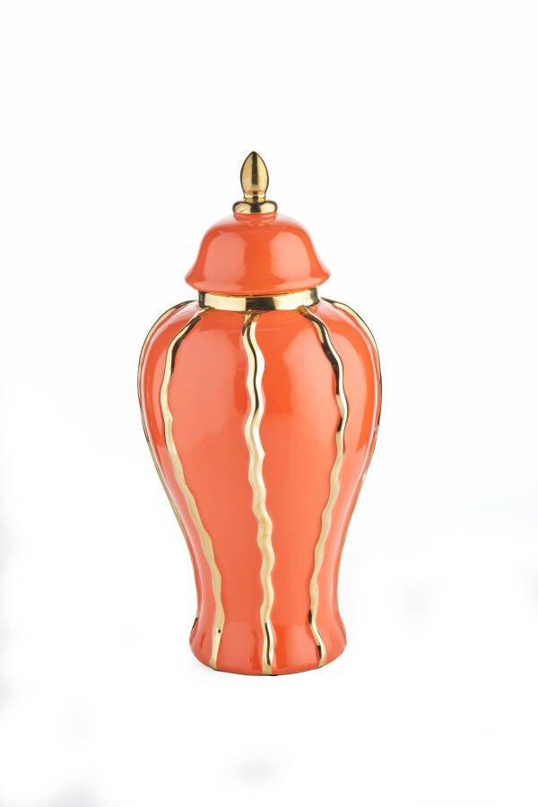Cornella 45 Cm Turuncu Gold Çizgili Seramik Vazo ( Mars-620 ) - 1