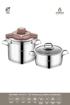 Amboss Rose 4lt + 6lt Paslanmaz Çelik Extra Cam Kapaklı Düdüklü Tencere - 2