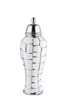 Cornella 52 Cm Beyaz Gümüş Çatlak Desenli Seramik Vazo ( Saturn-110 ) - 1