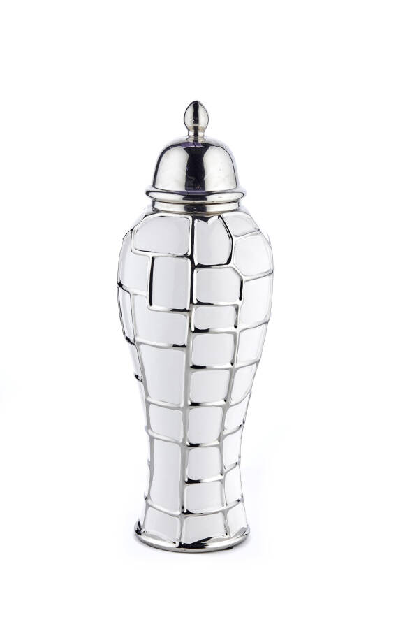 Cornella 52 Cm Beyaz Gümüş Çatlak Desenli Seramik Vazo ( Saturn-110 ) - 1