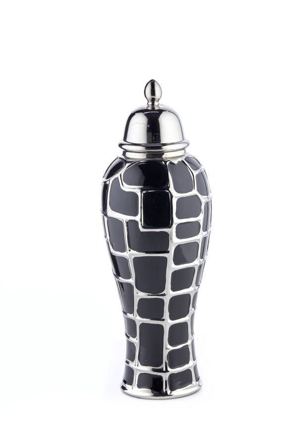 Cornella 52 Cm Siyah Gümüş Çatlak Desenli Seramik Vazo ( Saturn-120 ) - 1