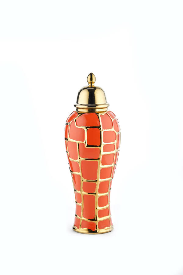 Cornella 52 Cm Turuncu Gold Çatlak Desenli Seramik Vazo ( Saturn-90 ) - 1