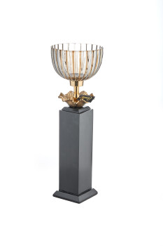 Cornella 56 Cm Ahşap Ayaklı Gold Döküm Ve Cam Yer Vazosu ( Hurrıcane-45 ) - 1