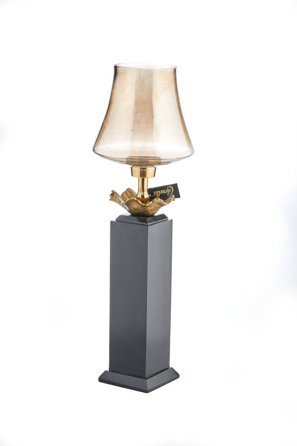 Cornella 56 Cm Ahşap Ayaklı Gold Döküm Ve Cam Yer Vazosu ( Lara-700 ) - 1
