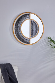 Cornella 62X62 Cm Gold & Sıyah Aynalı Yuvarlak Duvar Aynası ( Broadway-3 ) - 1