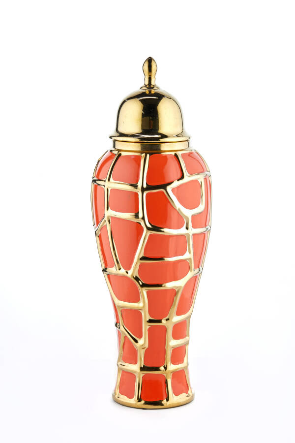 Cornella 65 Cm Turuncu Gold Çatlak Desenli Seramik Vazo ( Saturn-30 ) - 1