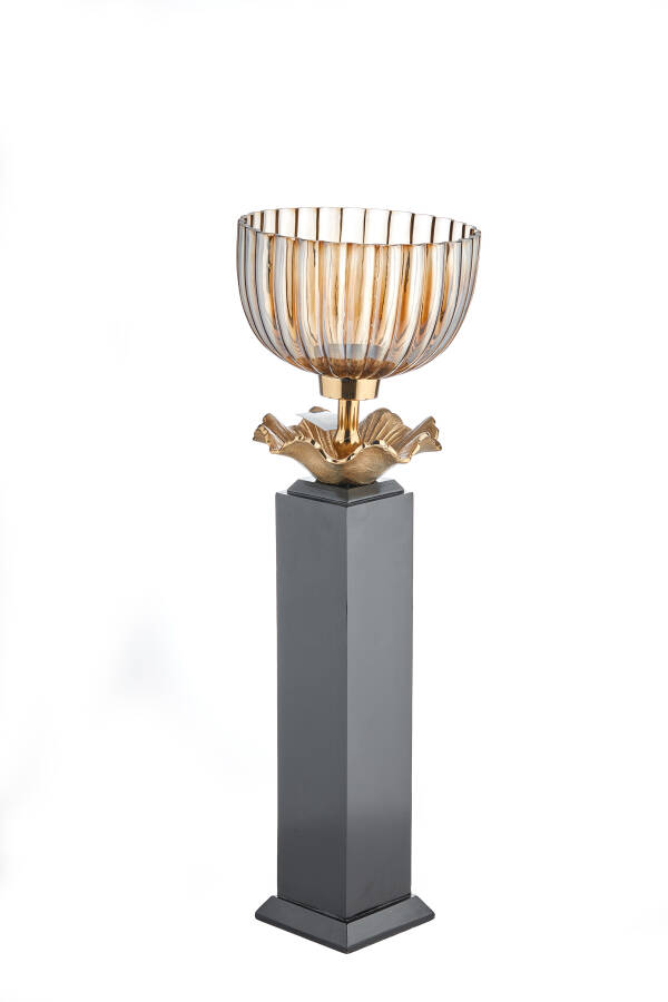 Cornella 68 Cm Ahşap Ayaklı Gold Döküm Ve Cam Yer Vazosu ( Hurrıcane-35 ) - 1