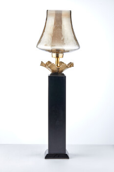 Cornella 68 Cm Ahşap Ayaklı Gold Döküm Ve Cam Yer Vazosu ( Lara-500 ) - 1