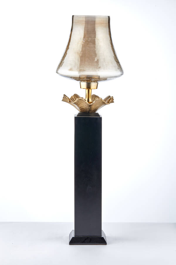 Cornella 68 Cm Ahşap Ayaklı Gold Döküm Ve Cam Yer Vazosu ( Lara-500 ) - 1