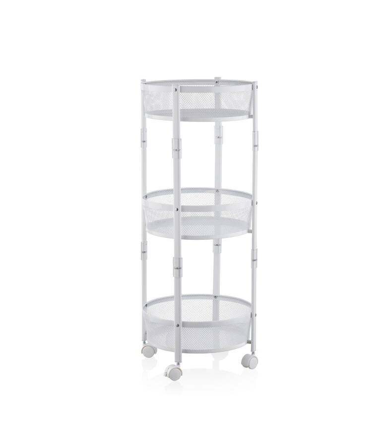 Cornella 3 Katlı Pratik Katlanır Metal Beyaz Renk Tekerlekli Sepet Patates Soğanlık - Çok Amaçlı Organizer - 11