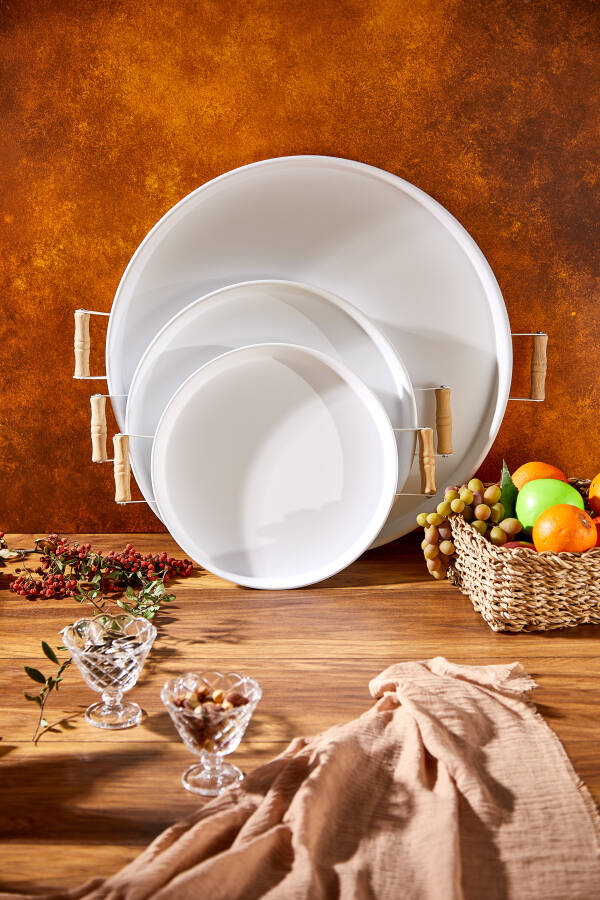 Cornella 3 lü Metal Beyaz Tepsi 45-37-30) cm Set - 1