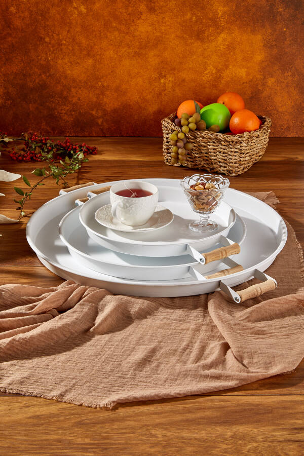 Cornella 3 lü Metal Beyaz Tepsi 45-37-30) cm Set - 4