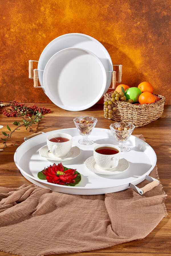 Cornella 3 lü Metal Beyaz Tepsi 45-37-30) cm Set - 7