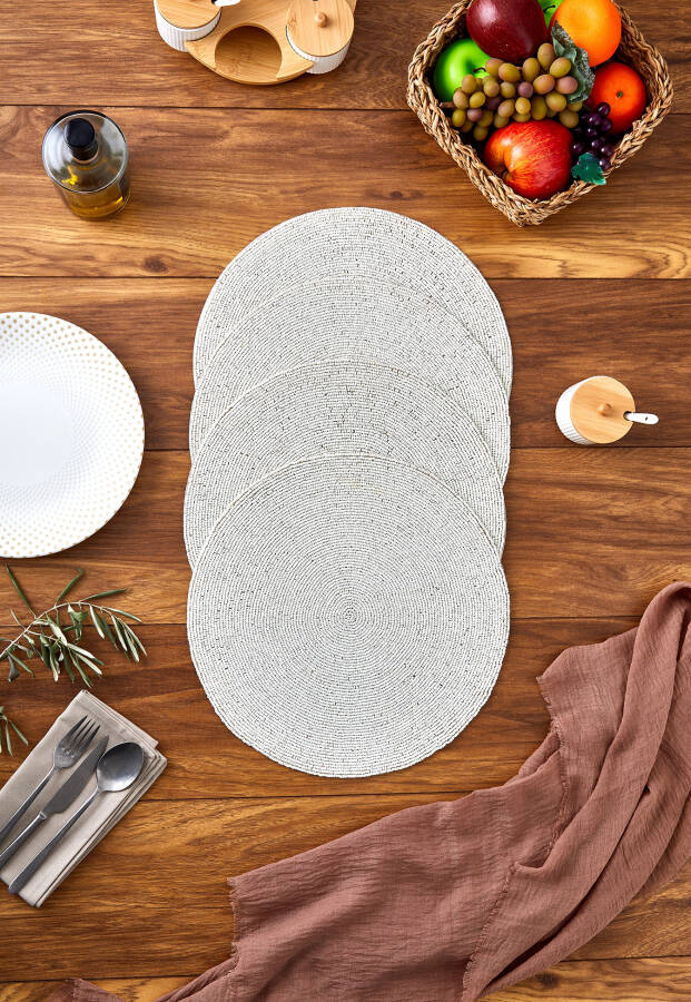 Cornella Boho Kenarları Püsküllü Yuvarlak Makrome Amerikan Servis Supla 4 LÜ - 5