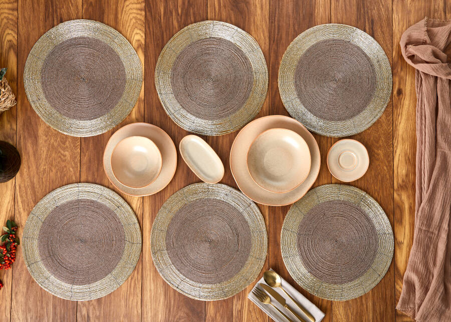 Cornella BOLENA Boncuklu Yuvarlak Amerikan Servis Supla Şampanya Gold 6 Lı Set - 2