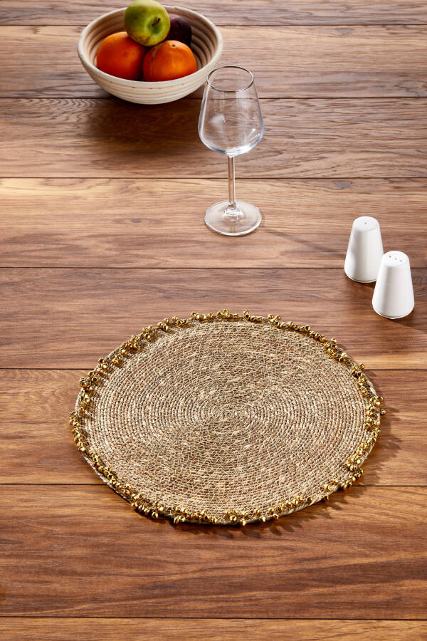 Cornella Seagrass Hasır Yuvarlak Amerikan Servis Supla Gold - 1