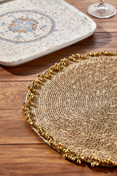 Cornella Seagrass Hasır Yuvarlak Amerikan Servis Supla Gold - 7