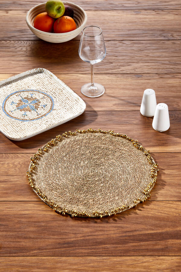 Cornella Seagrass Hasır Yuvarlak Amerikan Servis Supla Gold - 6