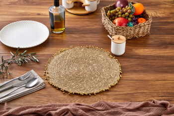 Cornella Seagrass Hasır Yuvarlak Amerikan Servis Supla Gold - 2