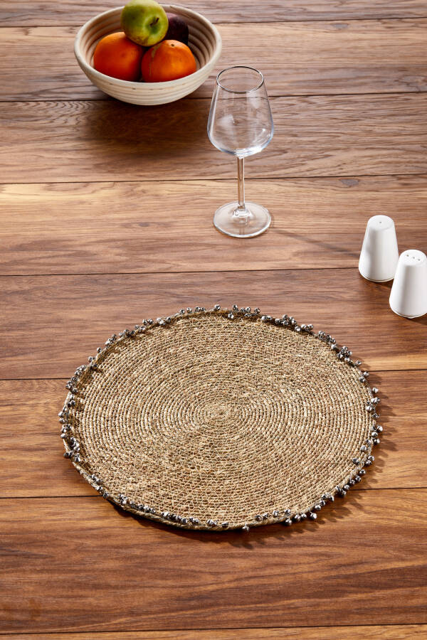 Cornella Seagrass Hasır Yuvarlak Amerikan Servis Supla Silver - 1