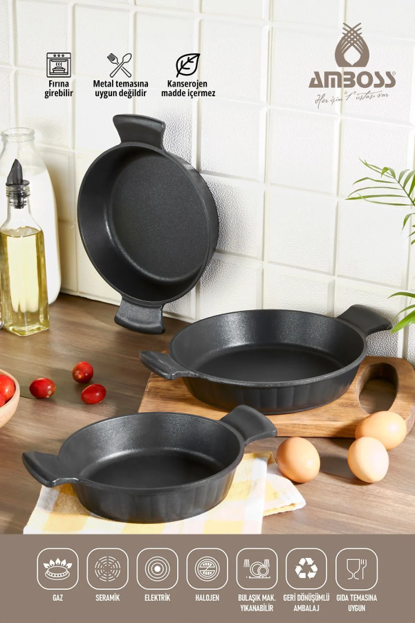 Amboss Daisy 3 Parça 18-20-22cm Döküm Omlet Sahan Seti - 1