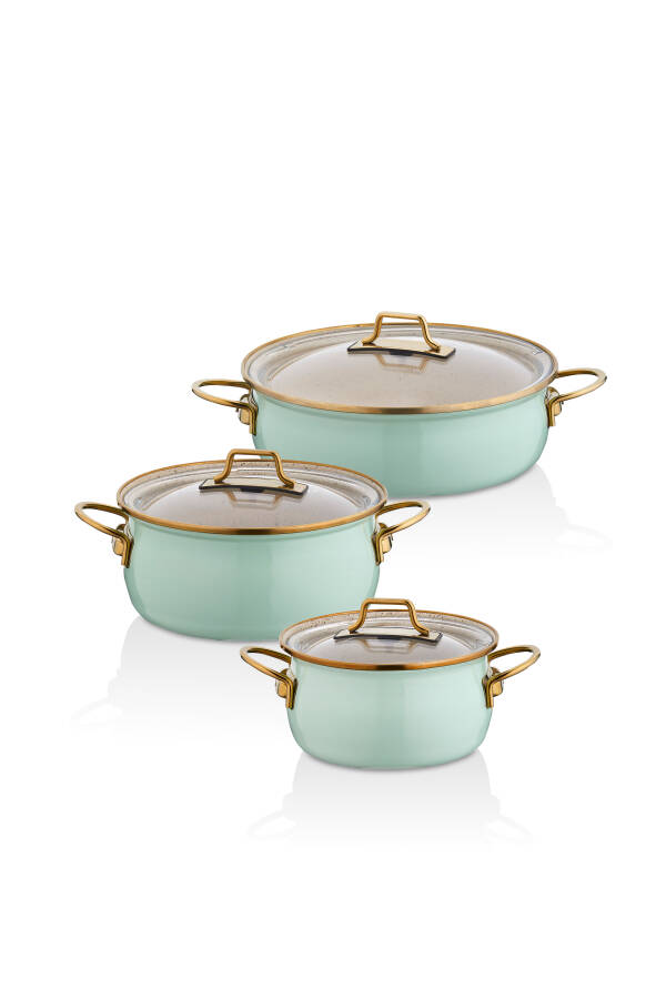 Bonera Emaye Vintage Güveç 6 Pcs Ten. Seti (16-20 Ten.22 Kry) Su Yeşili-Emy 2402 - 3