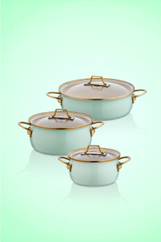 Bonera Emaye Vintage Güveç 6 Pcs Ten. Seti (16-20 Ten.22 Kry) Su Yeşili-Emy 2402 - 4