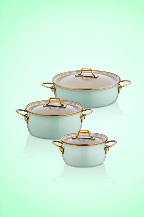 Bonera Emaye Vintage Güveç 6 Pcs Ten. Seti (16-20 Ten.22 Kry) Su Yeşili-Emy 2402 - 4