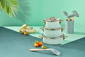 Bonera Emaye Vintage Güveç 6 Pcs Ten. Seti (16-20 Ten.22 Kry) Su Yeşili-Emy 2402 - 7