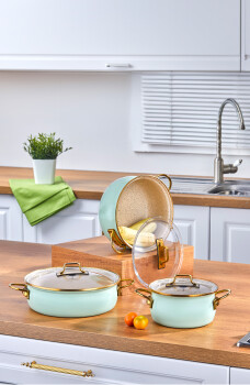 Bonera Emaye Vintage Güveç 6 Pcs Ten. Seti (16-20 Ten.22 Kry) Su Yeşili-Emy 2402 - 8