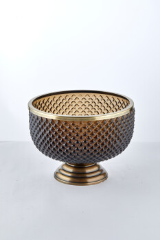 Cornella Füme Ayaklı Cam Meyvelik & Saksılık 30X23 Cm ( Glass World-25 ) - 1